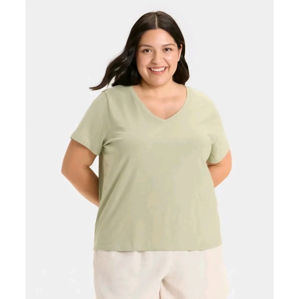 Ava & Viv Womens 4X Sage Green V-Neck Short Sleeve T-Shirt Cotton Blend NWT - Picture 3 of 7